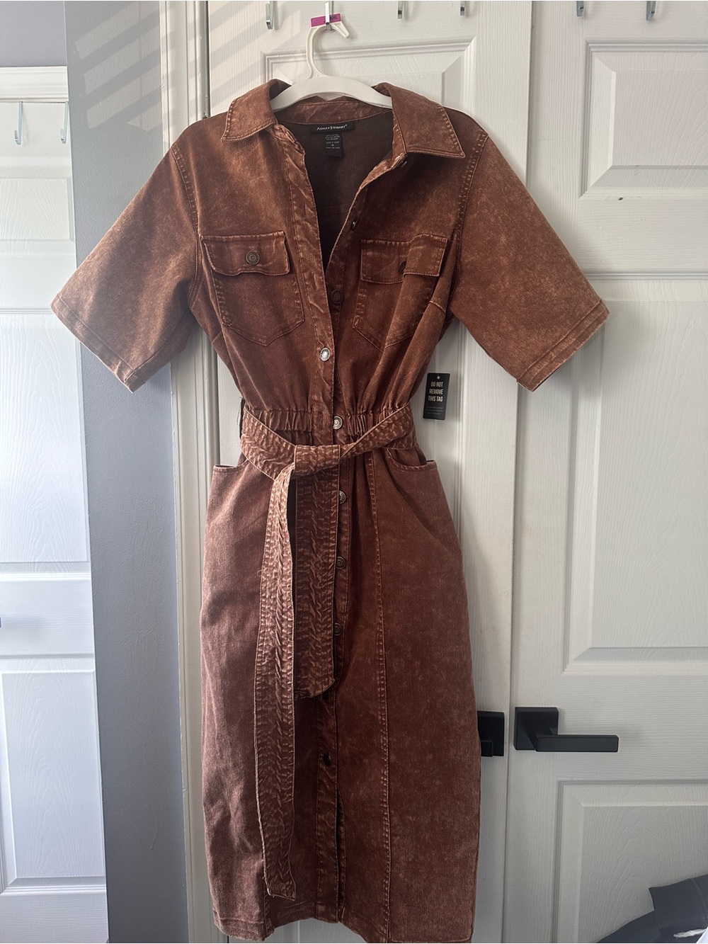 Ashley Stewart Washed Brown stretch Jean Dress with Belt